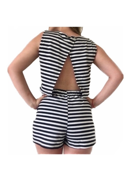 Gypsy Warrior Pants - Gypsy Warrior Black and White Horizontal Striped Open Flap Back Shorts Rompers
